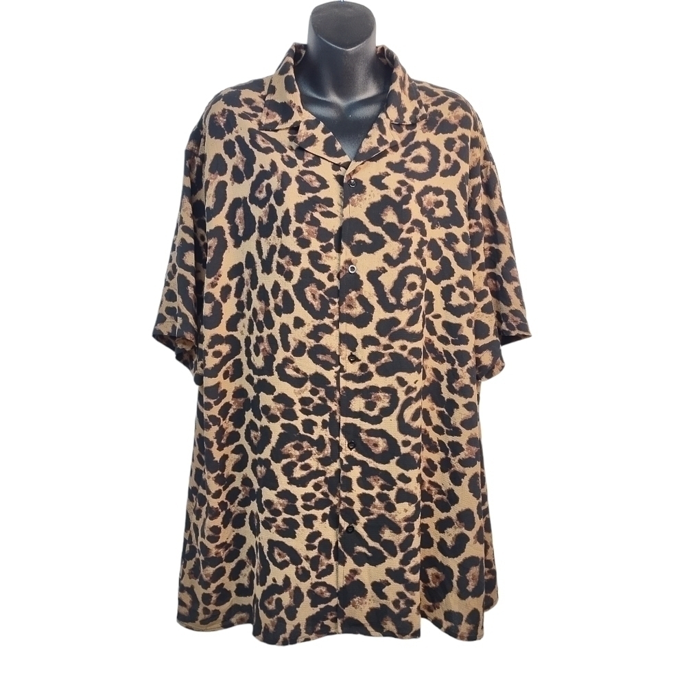 SHEIN Women's Black Brown Leopard Print Top Blouse Shirt Size XXXXL
